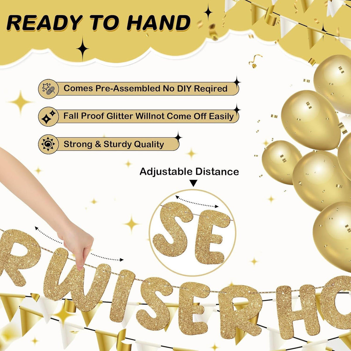 Fulmoon Older Wiser Hotter Birthday Banner, Champagne Gold, 2.2 m - view 2