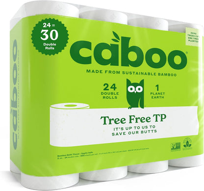Caboo Tree-Free Bamboo Toilet Paper, 24 Double Rolls, 2-Ply