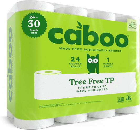 Caboo Tree-Free Bamboo Toilet Paper, 24 Double Rolls, 2-Ply