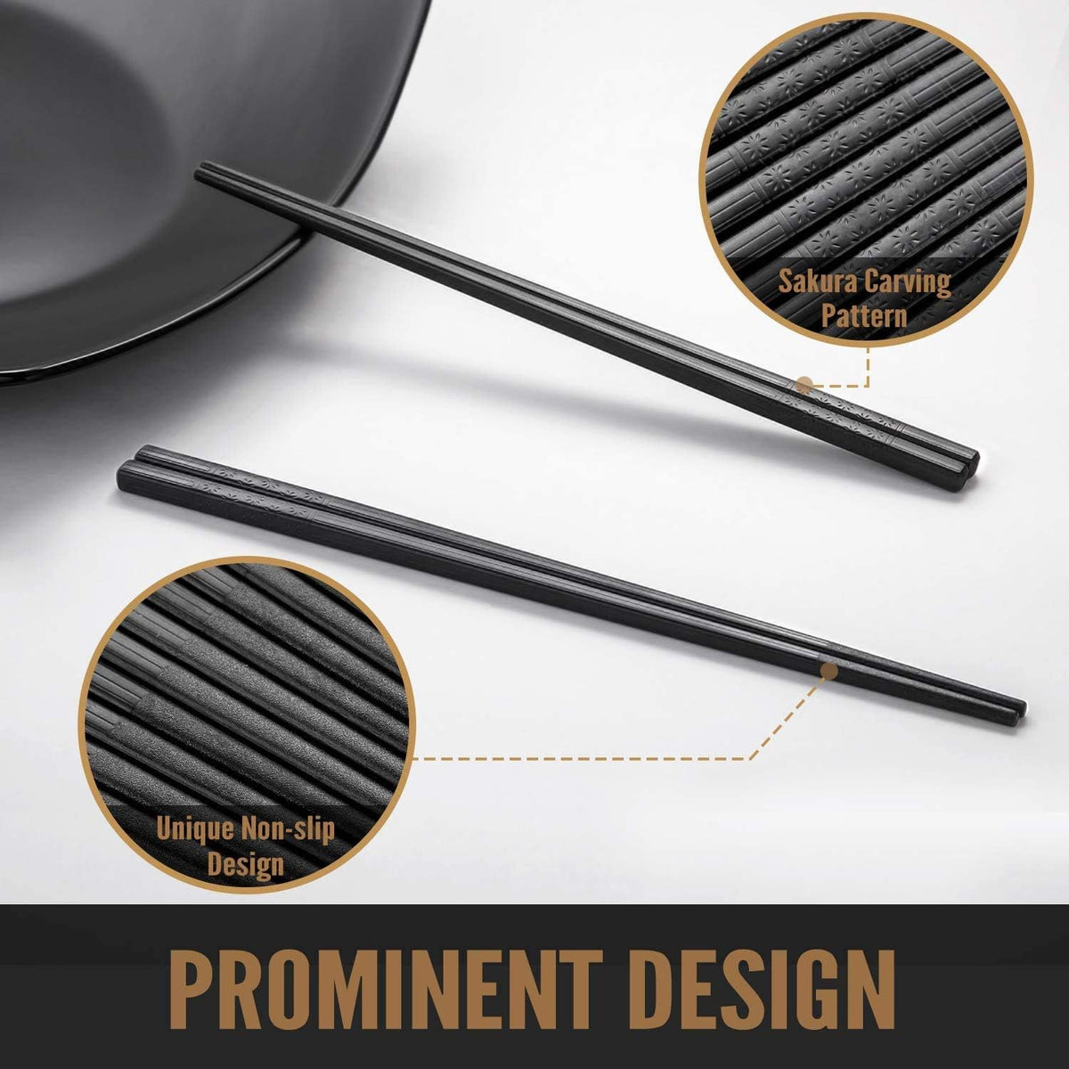 HIWARE Fiberglass Chopsticks, 10 Pairs, 9.5 Inches, Black - view 4