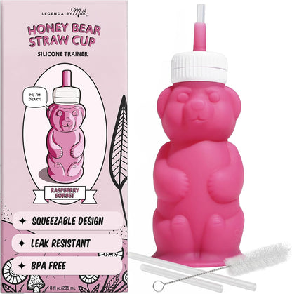 Legendairy Milk Honey Bear Silicone Straw Cup, 8 oz (240 ml), Pink