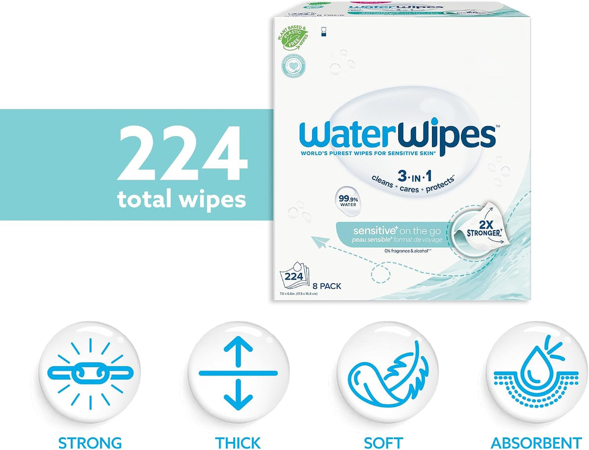 WaterWipes Sensitive+ On The Go Unscented Wipes, 8 Packs - view 2