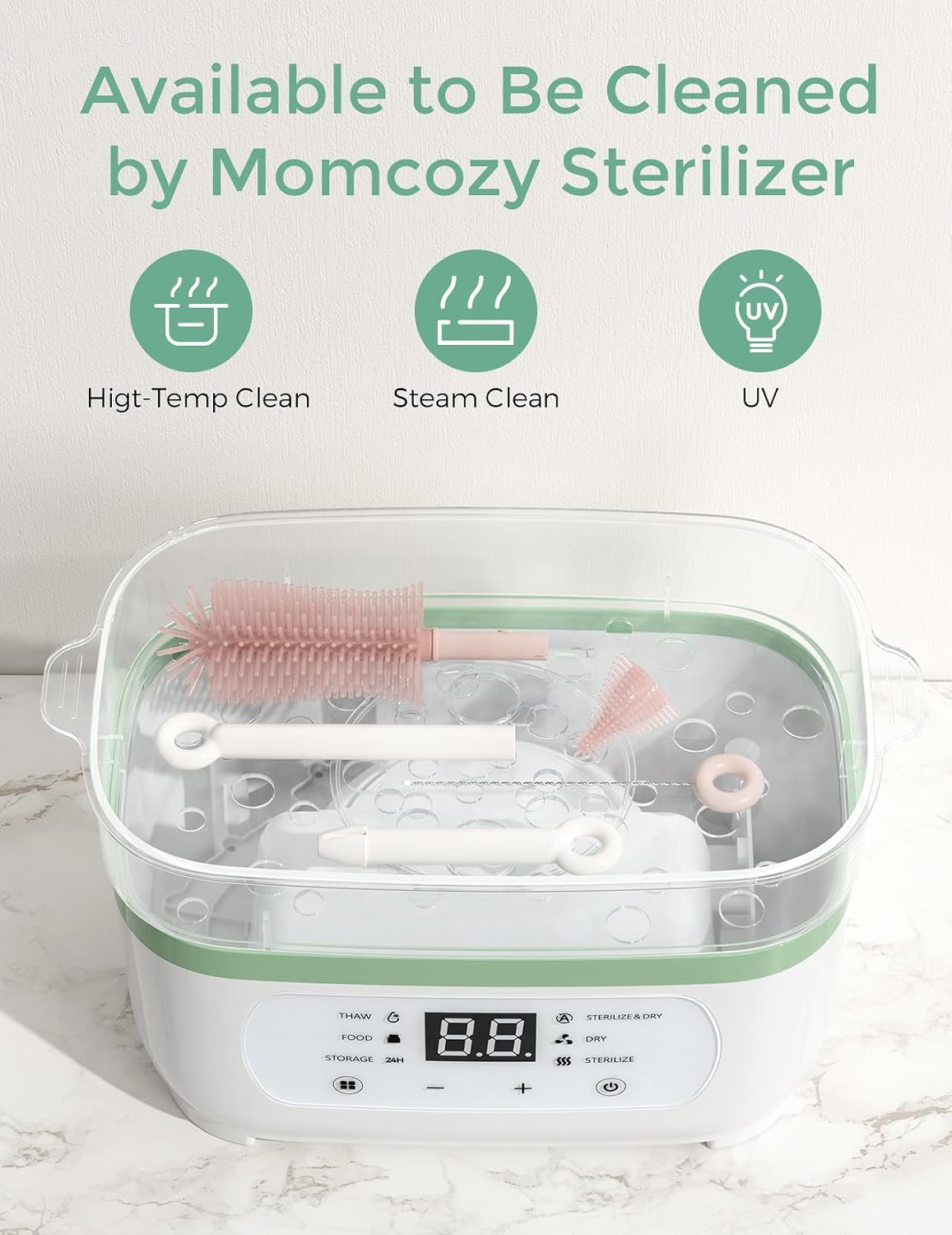 Momcozy 7-in-1 Baby Bottle Brush Set with Drying Rack, Pink - view 5