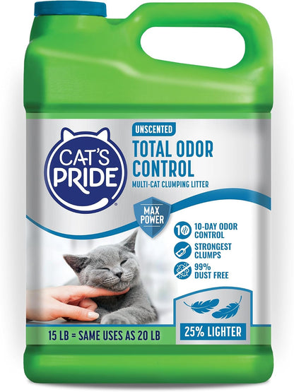 Cat's Pride Max Power Total Odor Control Clumping Litter, Unscented, 15 lb