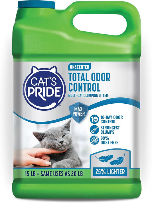 Cat's Pride Max Power Total Odor Control Clumping Litter, Unscented, 15 lb
