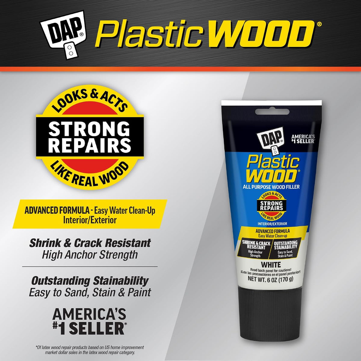 DAP Plastic Wood All Purpose Latex Wood Filler, White, 6 oz - view 2