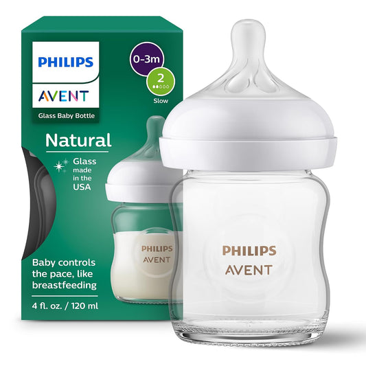 Philips Avent Natural Glass Baby Bottle 4 oz, Slow Flow - 1 Pack