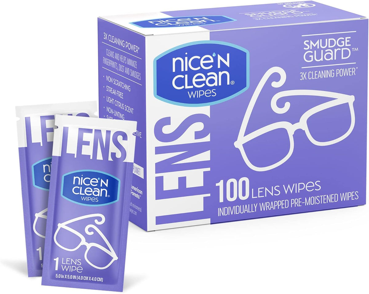 Nice 'n Clean SmudgeGuard Lens Cleaning Wipes, 100 Individually Wrapped