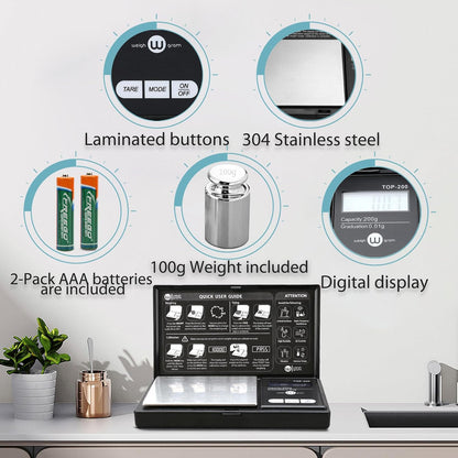 Weigh Gram Digital Pocket Scale 200g x 0.01g with Calibration Weight - view 3