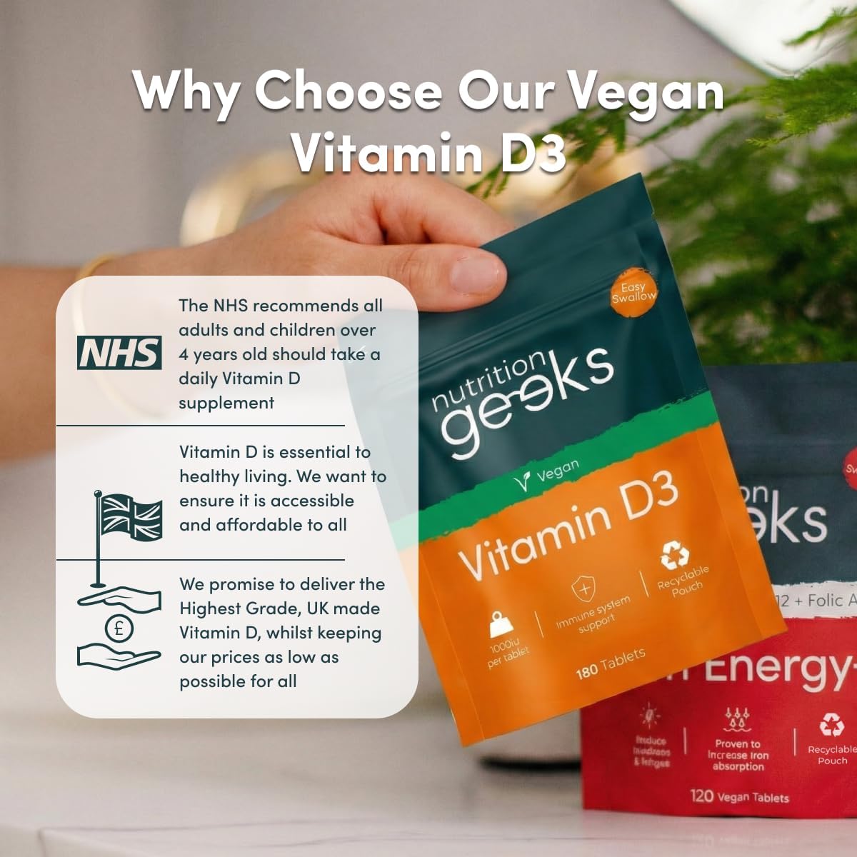 Nutrition Geeks Vegan Vitamin D3 1000iu Tablets, 180 Count - view 2