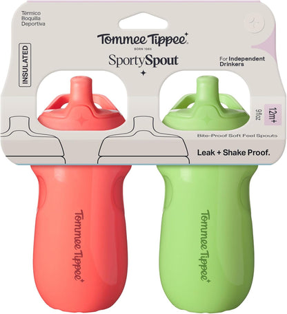 Tommee Tippee Insulated Sporty Spout Toddler Bottle 9oz, 2 Pack, Green/Red - view 6