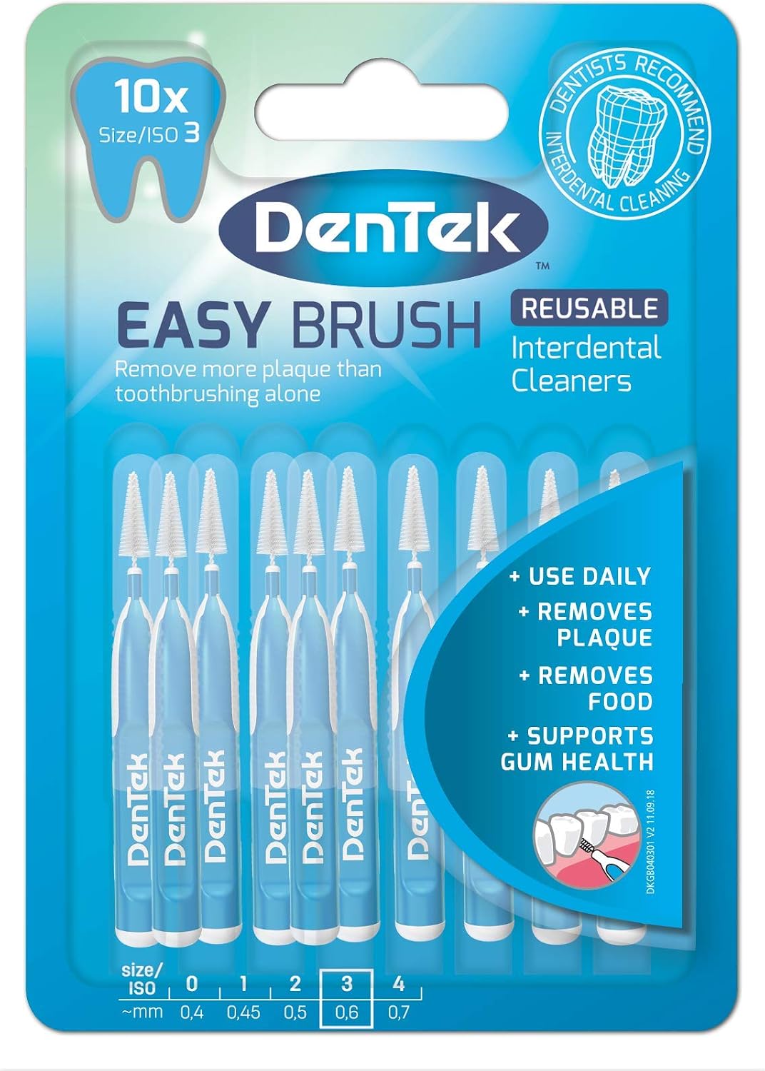 DenTek Easy Brush Interdental Brushes, ISO 3 / 0.6 mm, Pack of 10