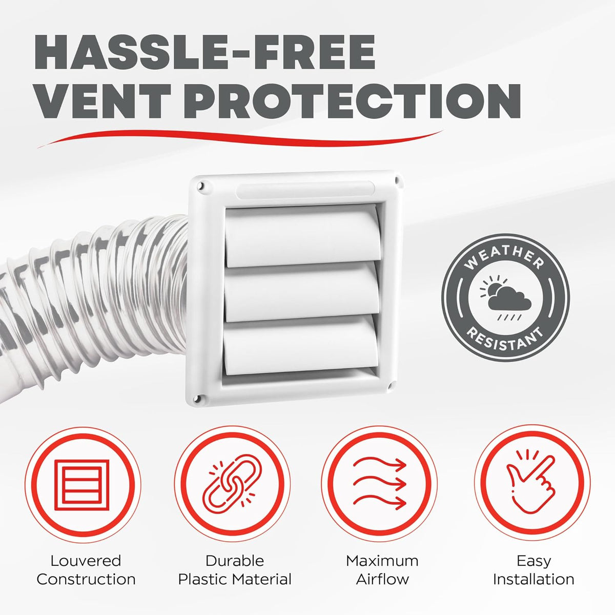 Deflecto Outdoor Dryer Vent Cover 4 Inch with Louvered Damper, White - view 3