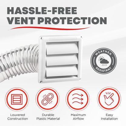 Deflecto Outdoor Dryer Vent Cover 4 Inch with Louvered Damper, White - view 3