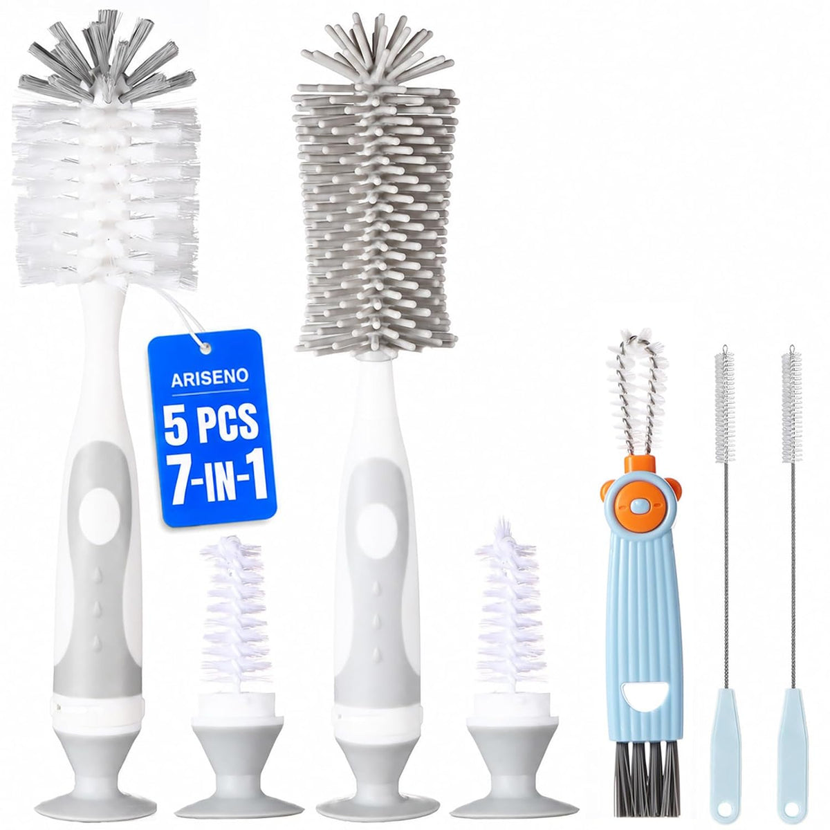 Ariseno 7-in-1 Baby Bottle Cleaning Brush Set, Grey — product view