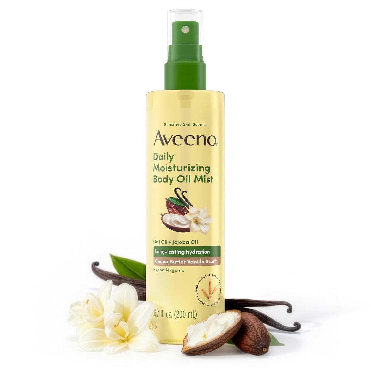 Aveeno Daily Moisturizing Body Oil Mist, Cocoa Butter Vanilla, 6.7 fl oz