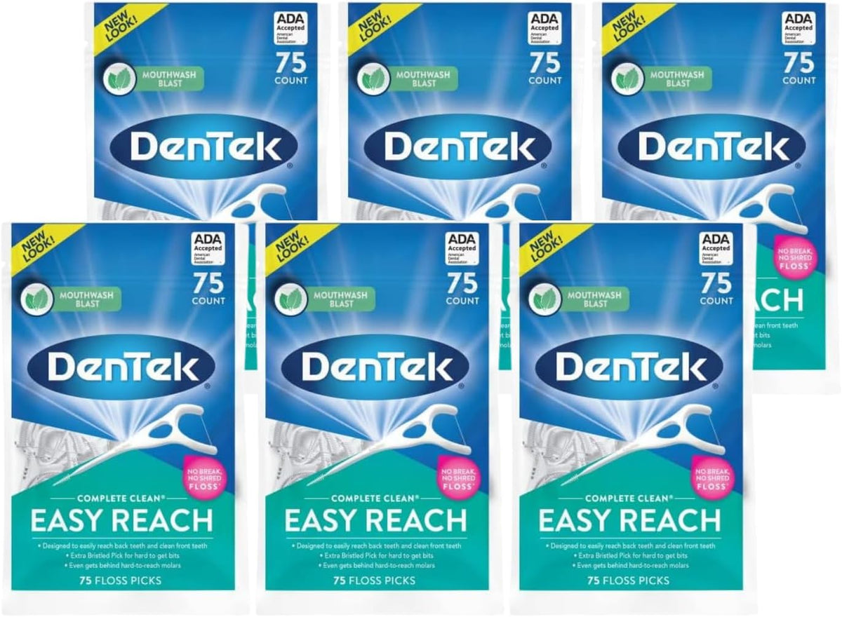 DenTek Complete Clean Easy Reach Floss Picks Mint, 75 Count, Pack of 6 — product view