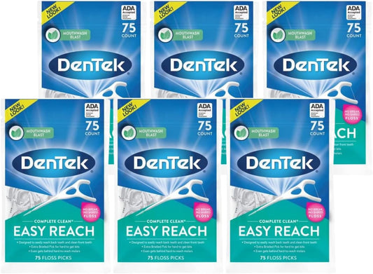 DenTek Complete Clean Easy Reach Floss Picks Mint, 75 Count, Pack of 6