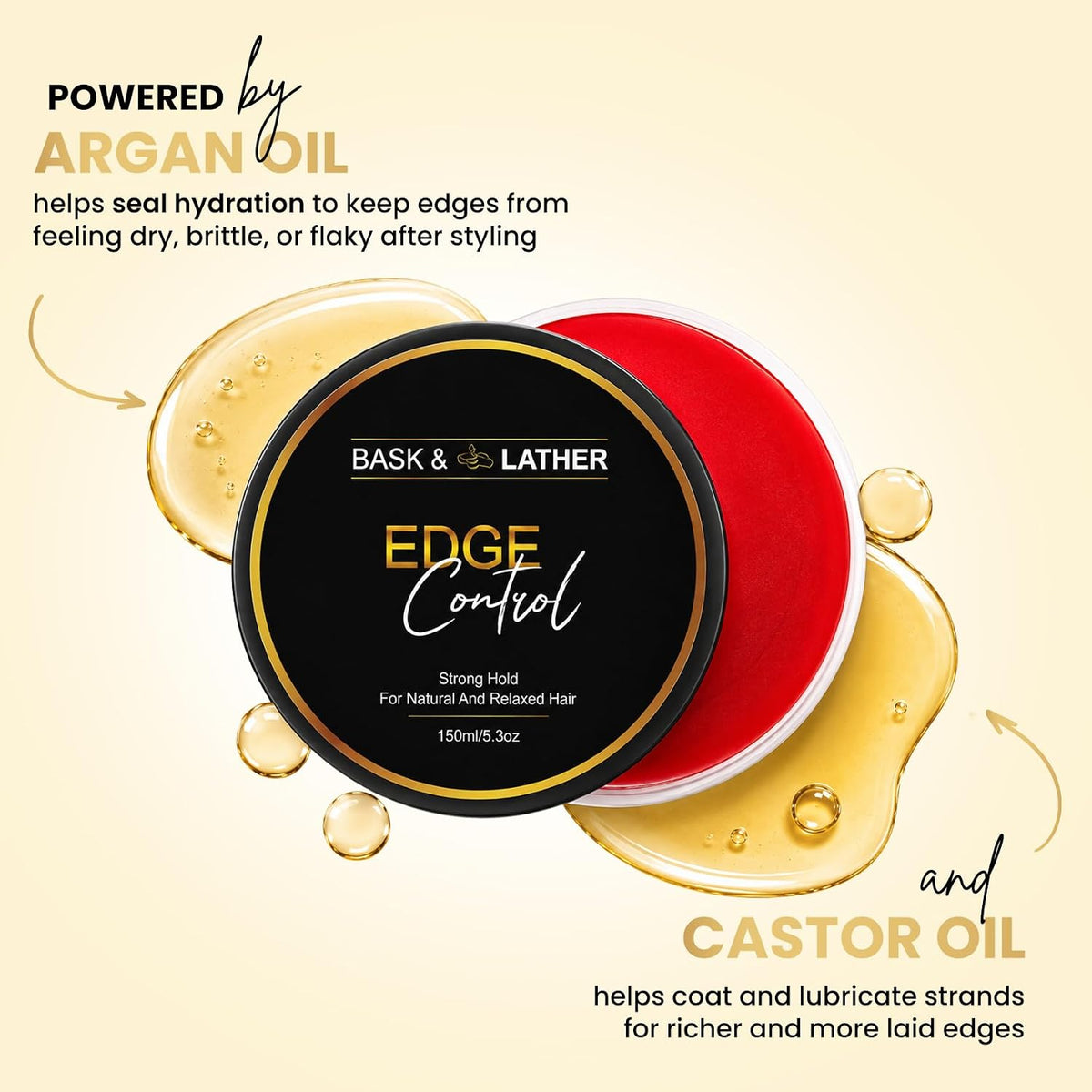 Bask & Lather Strong Hold Edge Control Gel with Castor Oil, 5.3 fl oz - view 2