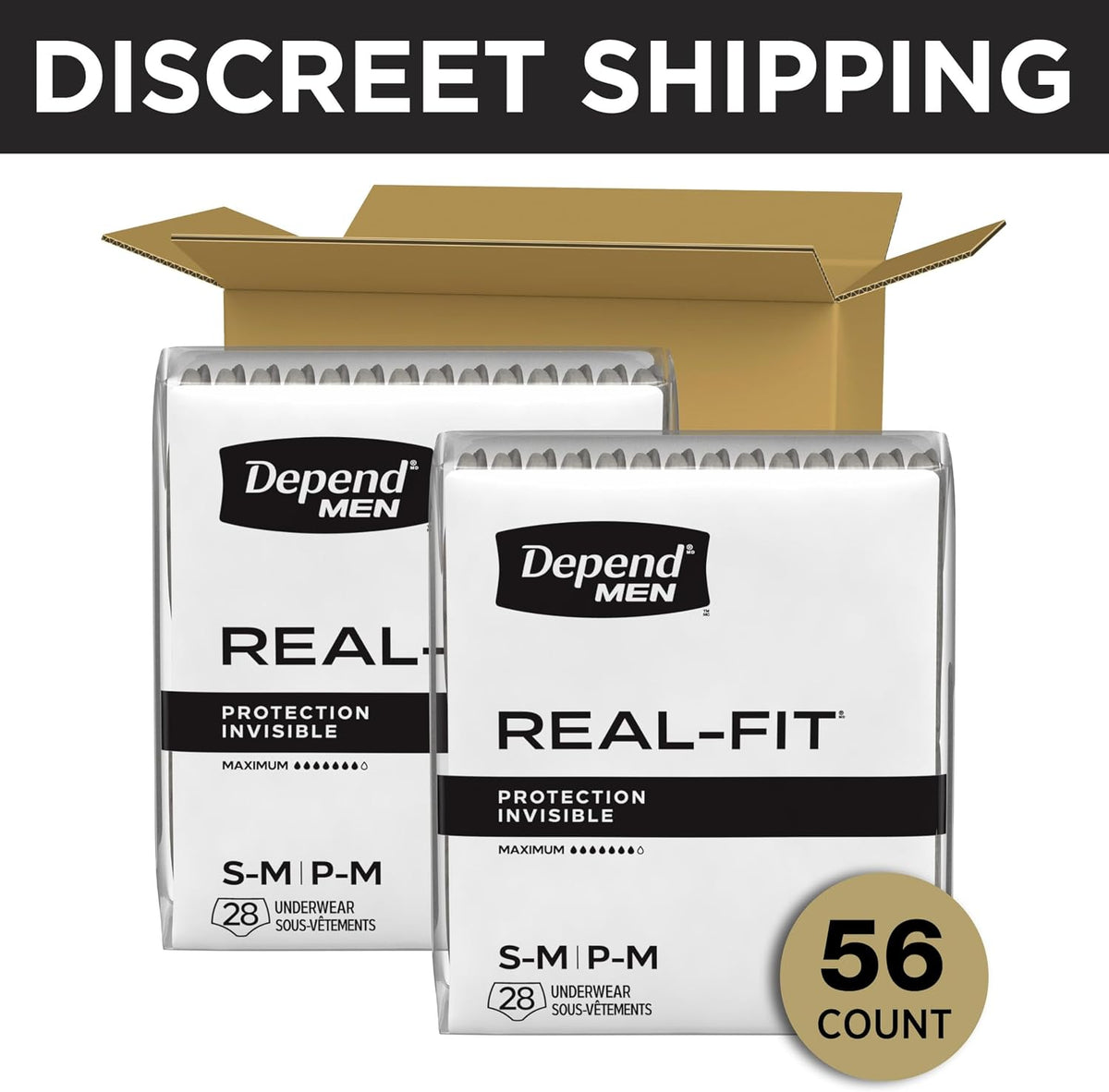 Depend Real Fit Incontinence Underwear for Men, S/M, 56 Count - view 2
