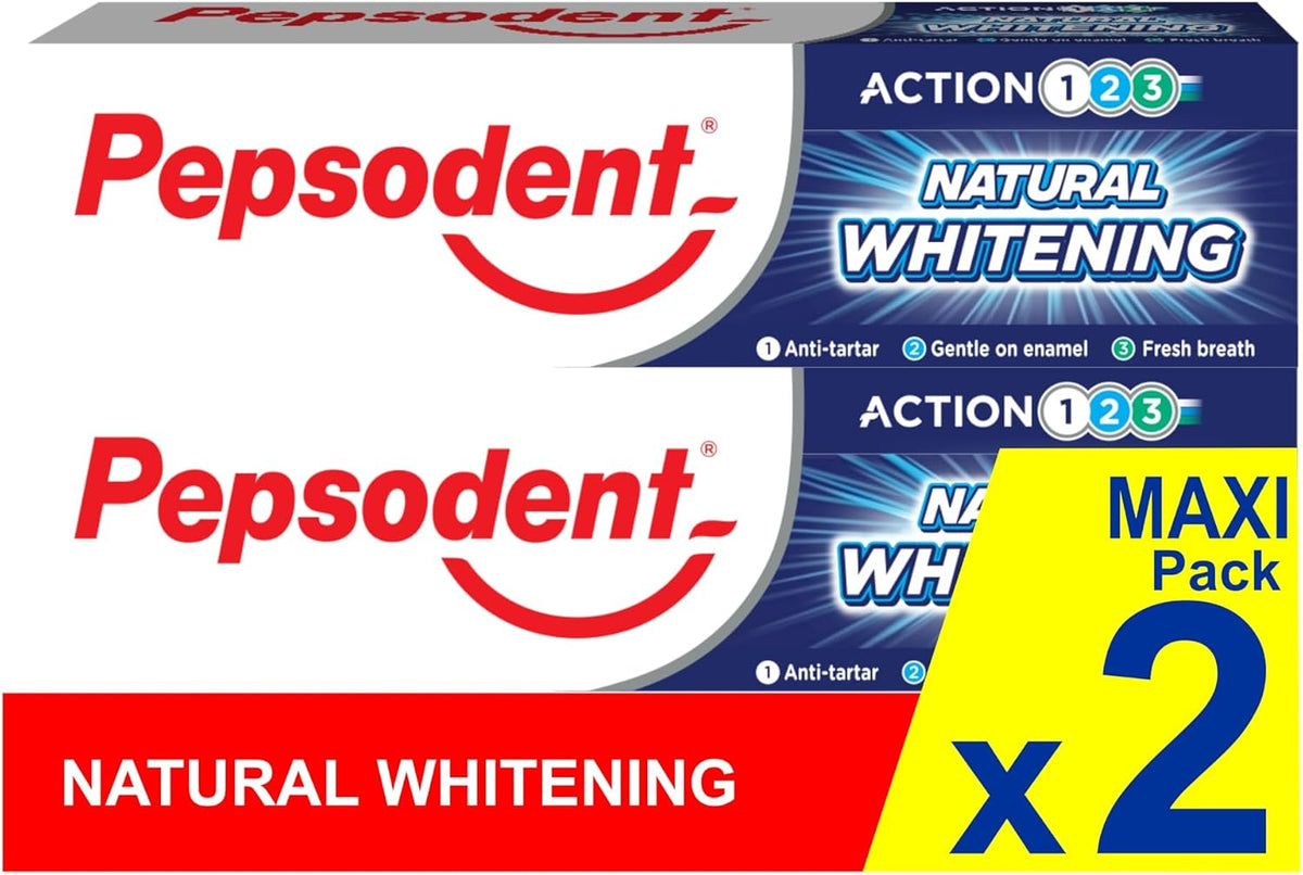 Pepsodent Natural Whitening Fluoride and Calcium Toothpaste 75 ml (2.5 fl oz), Pack of 2 — product view
