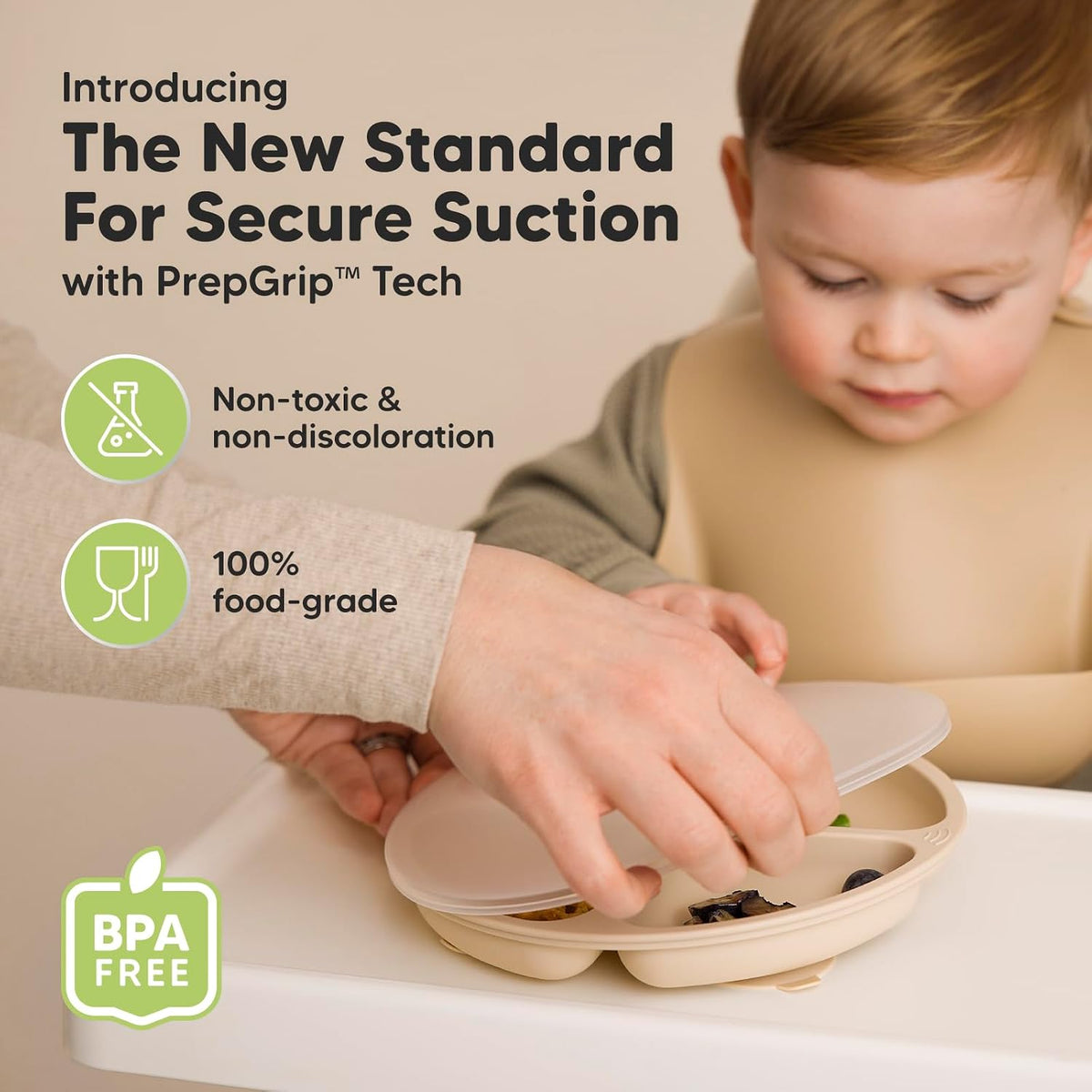 KeaBabies Silicone Suction Plates with Lids, 3 Pack, Slate — alternate product view