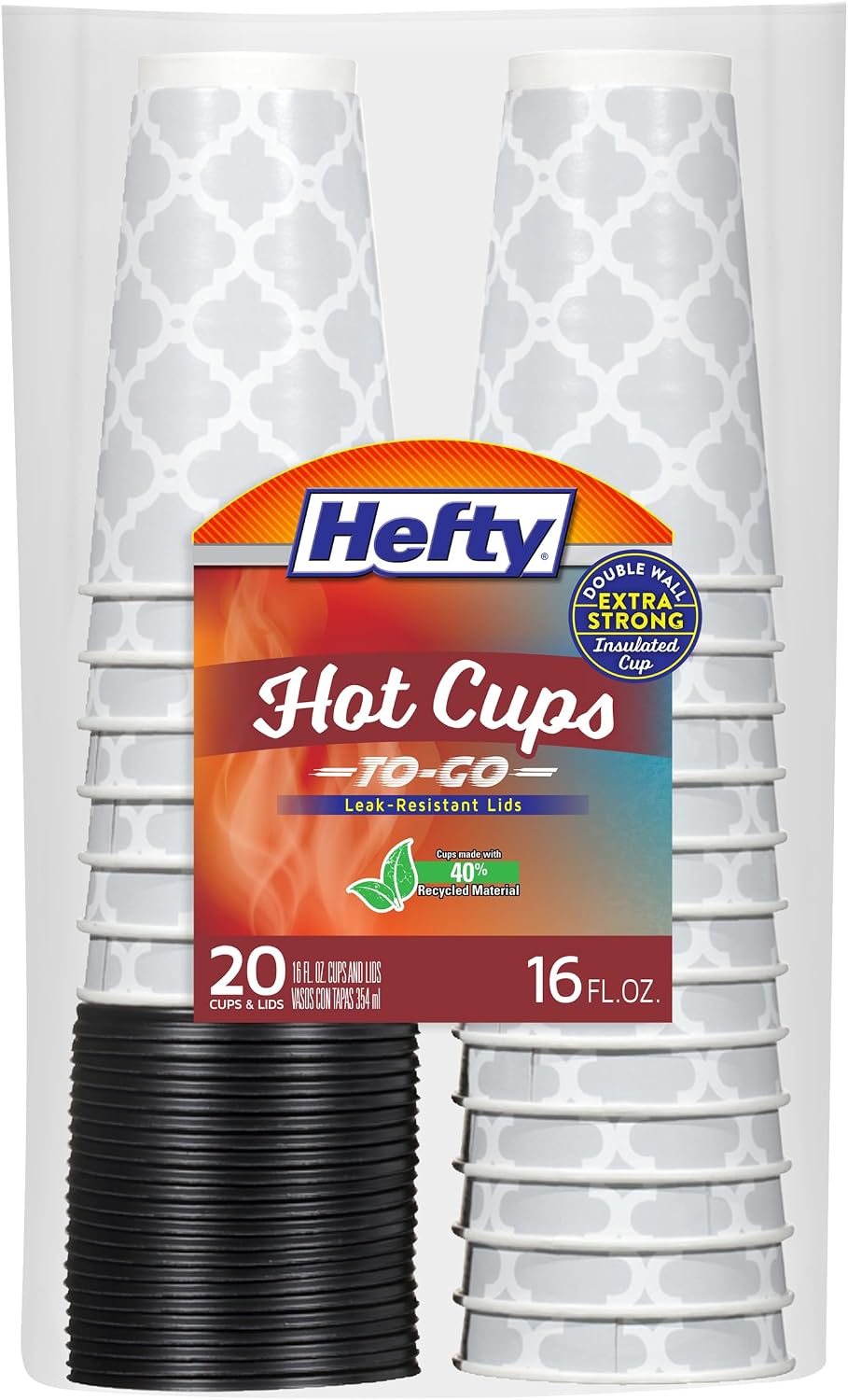 Hefty Insulated Paper Hot Cups with Lids, 16 oz (480 ml), 20 Count — product view