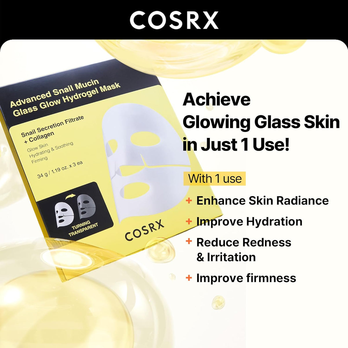COSRX Advanced Snail Mucin Glass Glow Hydrogel Face Masks, Pack of 3 - view 4