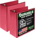 Samsill 12.7 cm (5 Inch) D-Ring Binder, Red, Clear View Cover, Pack of 2
