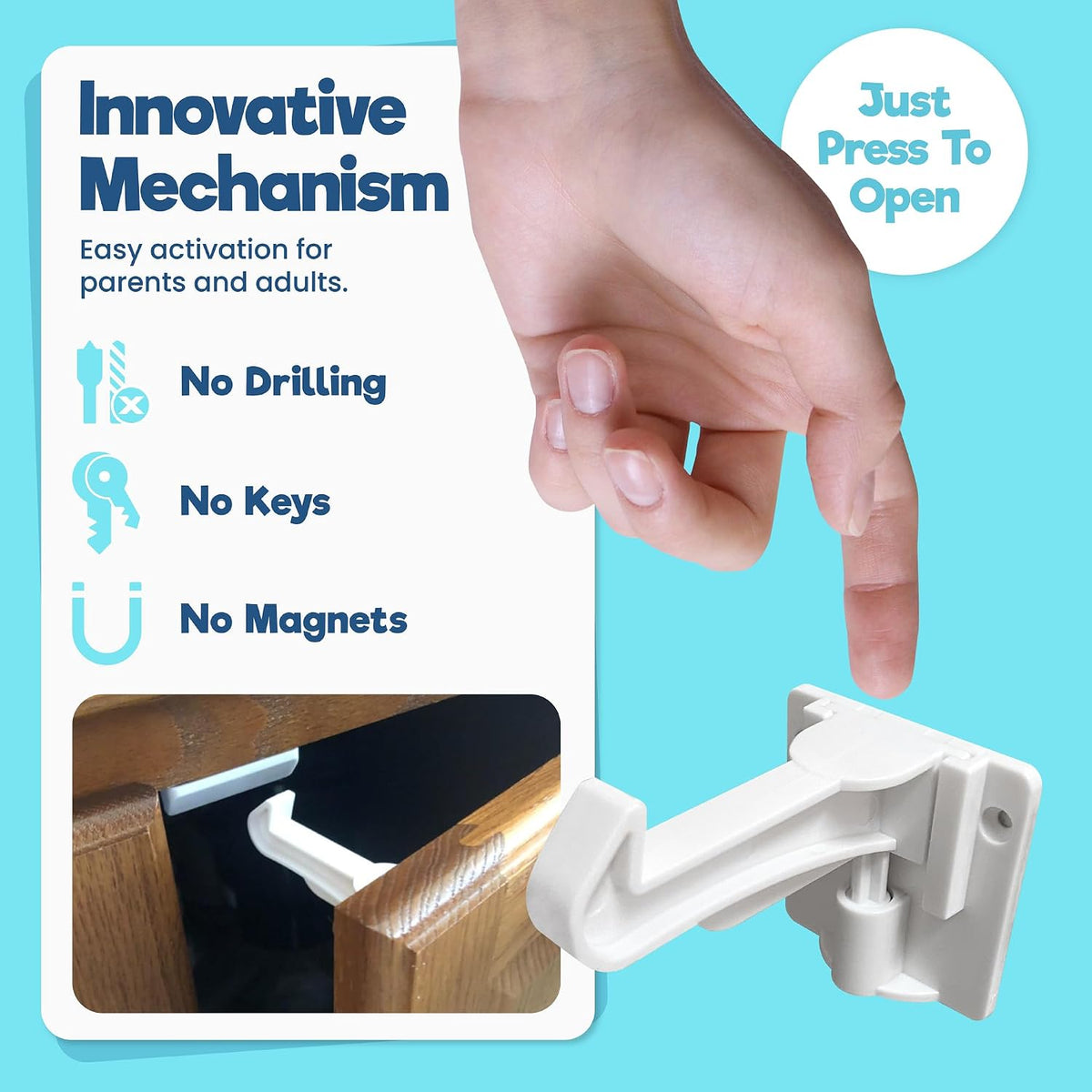 Benny Bradley's Invisible Baby Proofing Cabinet Latches, 10-Pack - view 4
