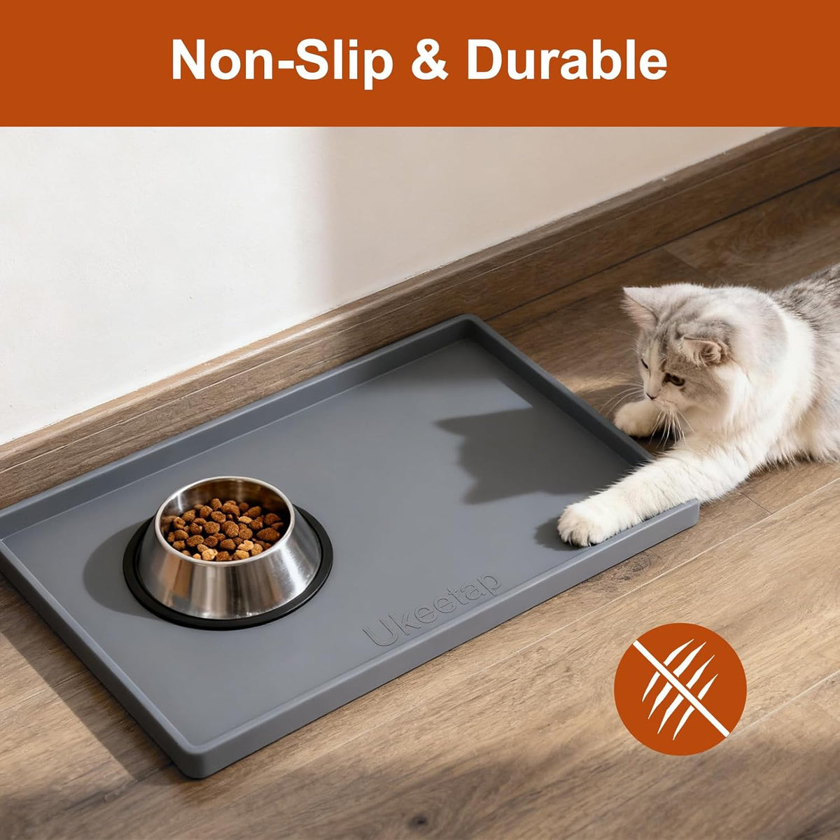 ukeetap Waterproof Silicone Mat with Raised Edge, 19 x 12 in, Gray - view 5