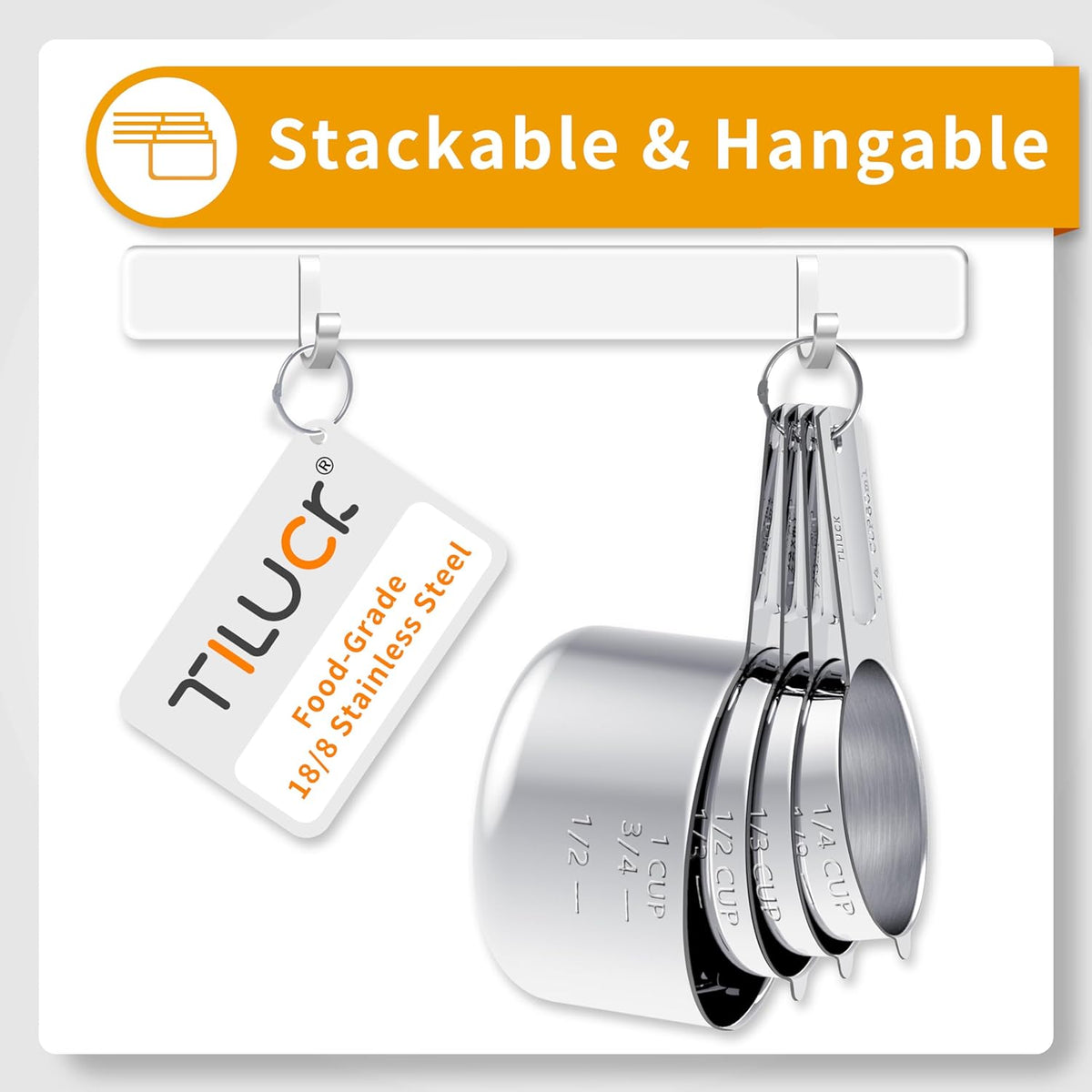 TILUCK Stainless Steel Measuring Cups and Spoons Set, 10 Piece - view 3