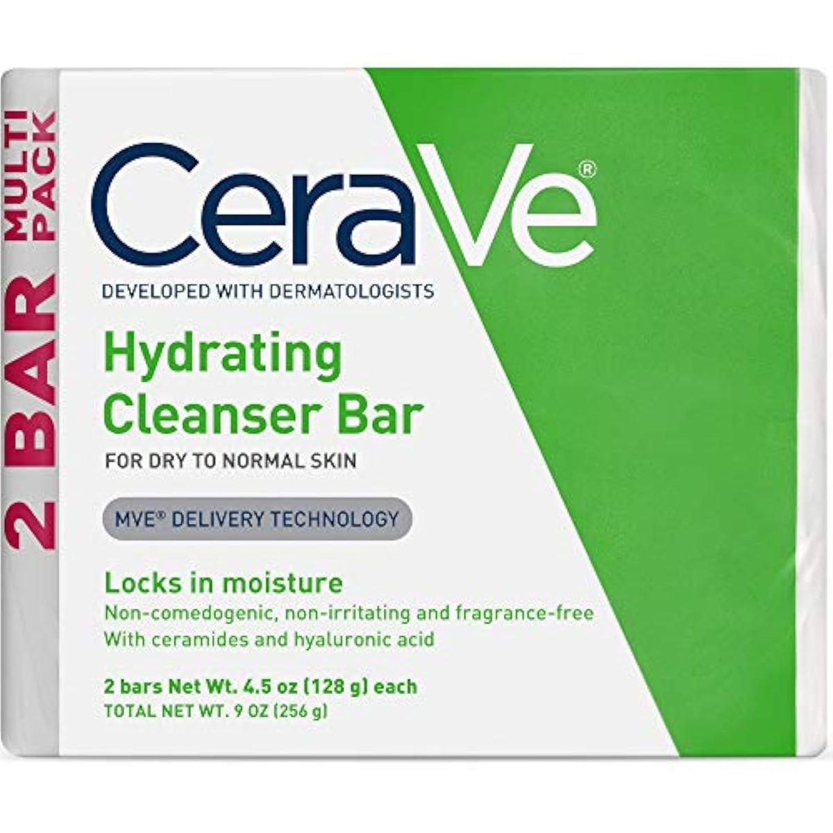 CeraVe Hydrating Cleanser Bar, Soap-Free Face & Body Cleanser, Pack of 2 — product view