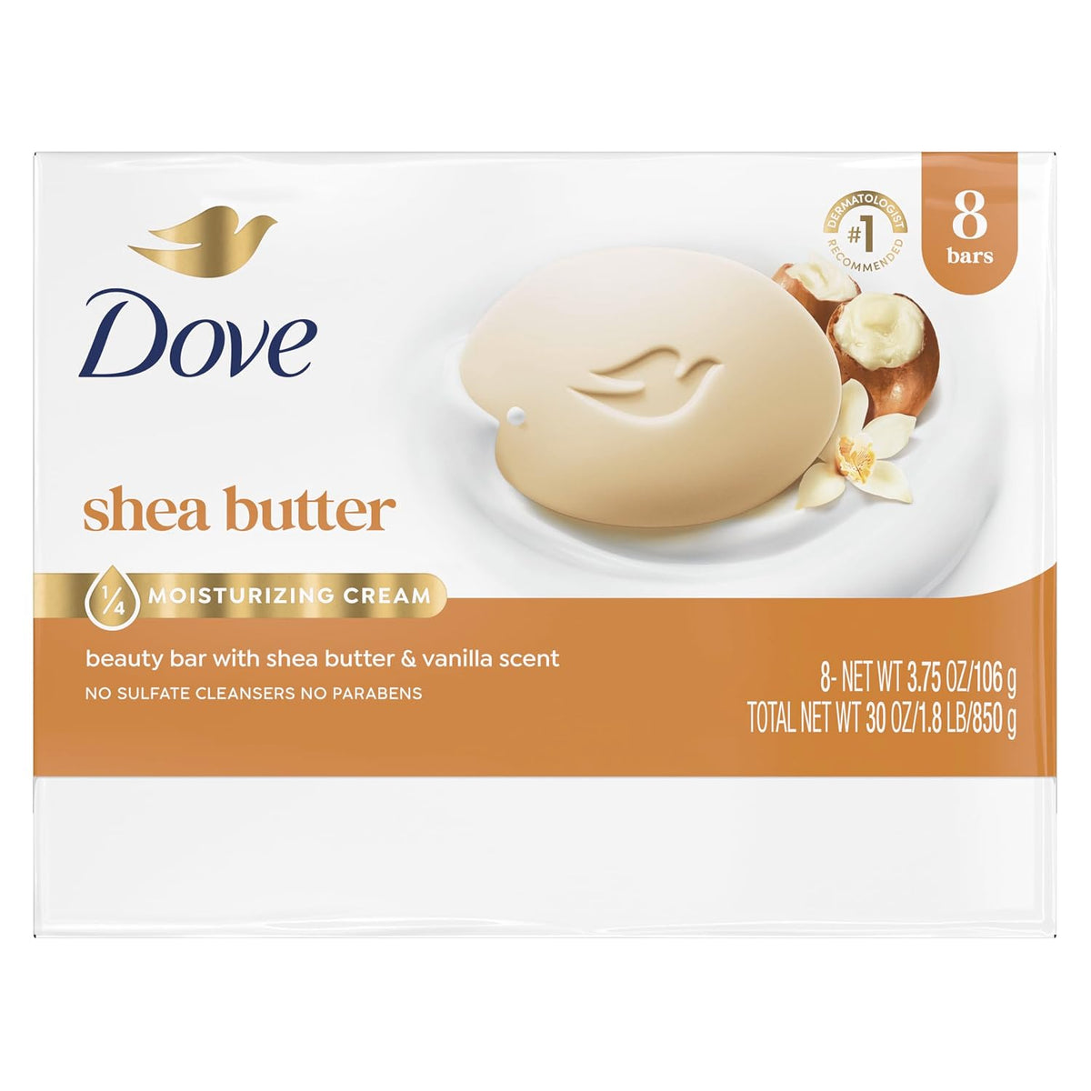 Dove Shea Butter Beauty Bar Soap, 3.75 oz, 8 Count - view 2