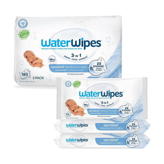 WaterWipes Sensitive+ Newborn & Baby Wipes, 180 Count (3 Packs)
