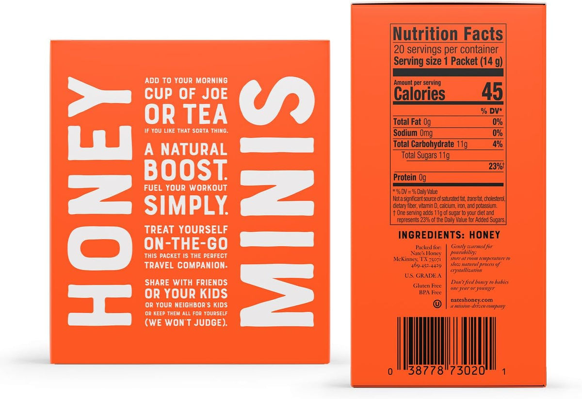 Nate's Honey Minis Raw Unfiltered Honey 14 g (0.49 oz) Packets, Pack of 20 — alternate product view