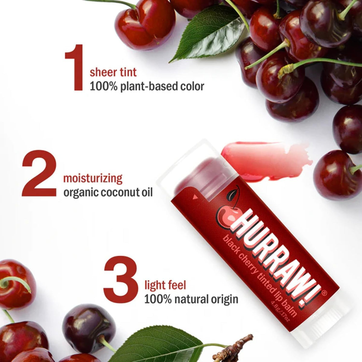 Hurraw! Black Cherry Tinted Lip Balm, Sheer Red Tint — alternate product view