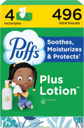 Puffs Plus Lotion Facial Tissues, 4 Family Boxes of 124