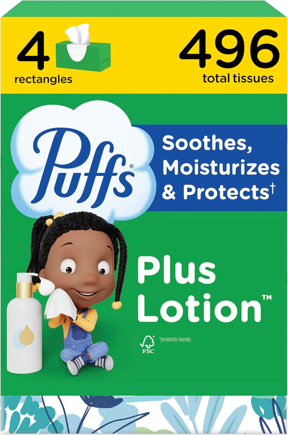 Puffs Plus Lotion Facial Tissues, 4 Family Boxes of 124 — product view