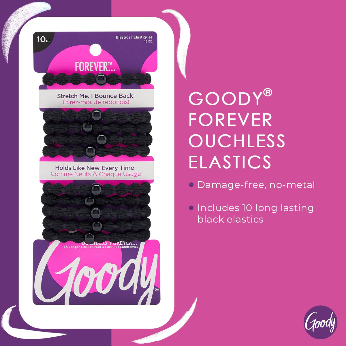 Goody Ouchless Forever Hair Elastics, Black - 10 Count — alternate product view