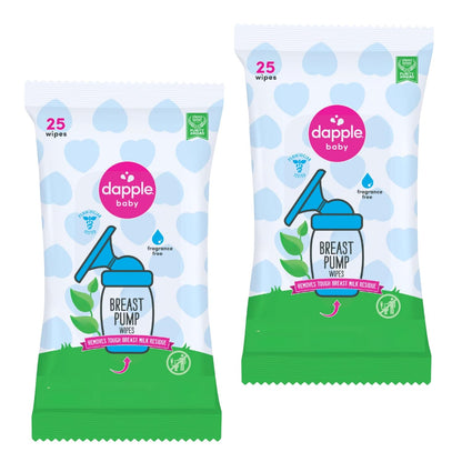 Dapple Baby Breast Pump Wipes, 25 Count, Pack of 2