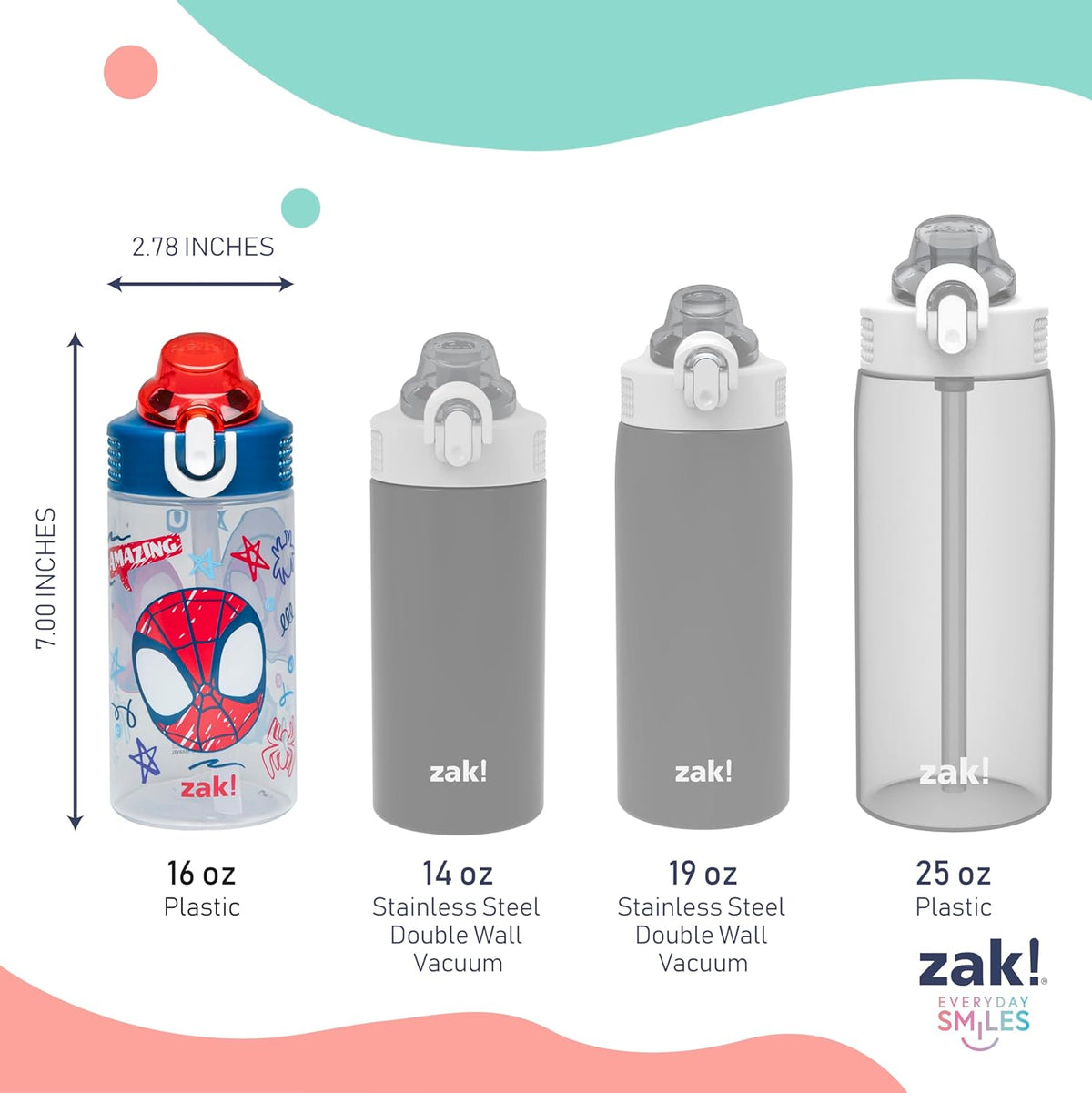 Zak Designs Marvel Spider-Man Sage Kids Water Bottles 16oz with Straw, Set of 2 - view 3