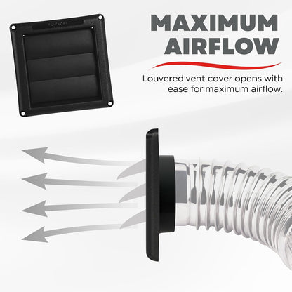 Deflecto 4-Inch Outdoor Dryer Vent Cover with Louvered Damper, Black - view 5