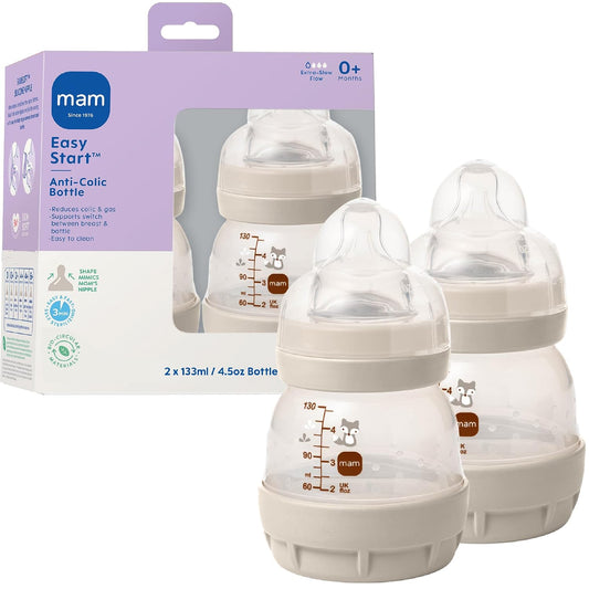 MAM Easy Start Anti-Colic+ Vented Baby Bottle, 0+ Months, 4.5 oz, 2 Pack