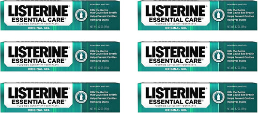 Listerine Essential Care Original Gel Fluoride Toothpaste Mint 4 oz, Pack of 6