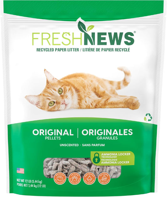 Fresh News Original Pellet Non-Clumping Paper Cat Litter, 12 lb