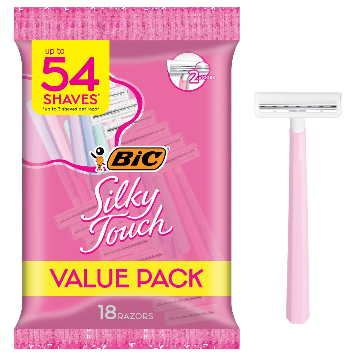 BIC Silky Touch Women's Disposable Razors, 2 Blades, Travel Covers, 18 Count — product view