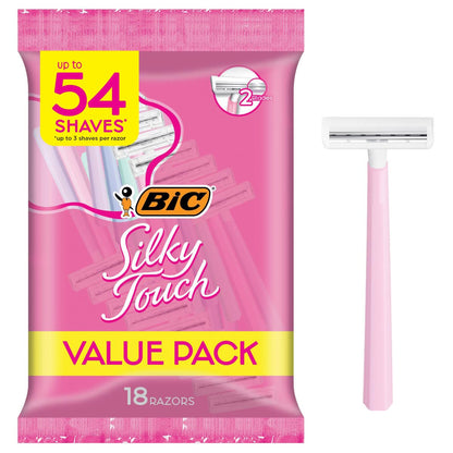 BIC Silky Touch Women's Disposable Razors, 2 Blades, Travel Covers, 18 Count