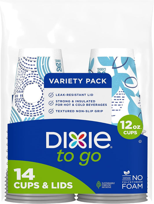 Dixie To Go Insulated Paper Coffee Cups with Lids, 12 oz (360 ml), 14 Count