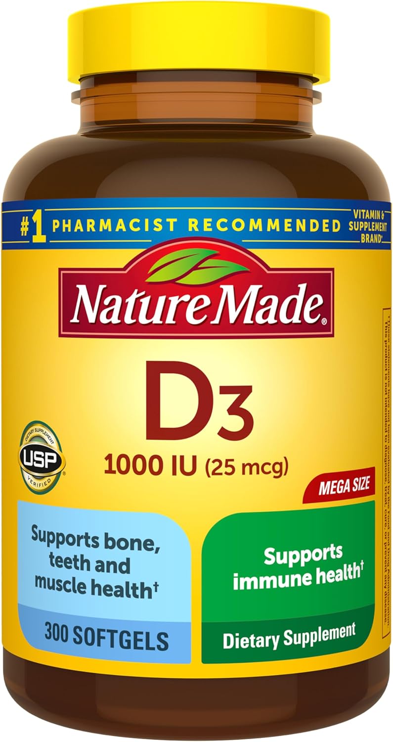 Nature Made Vitamin D3 1000 IU (25 mcg), 300 Softgels